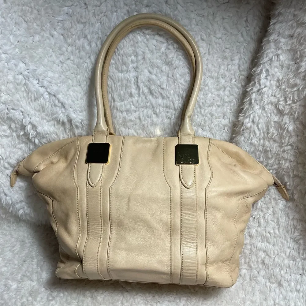 Rachel Zoie leather cream large Satchel with gold tone accents and hardwares